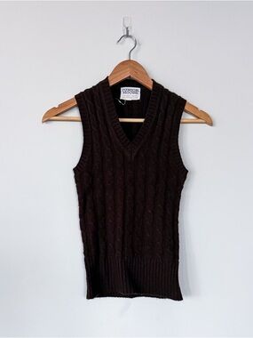 Vintage VTG Junior House Chocolate Brown Cableknit Sweater Vest 100% Acrylic